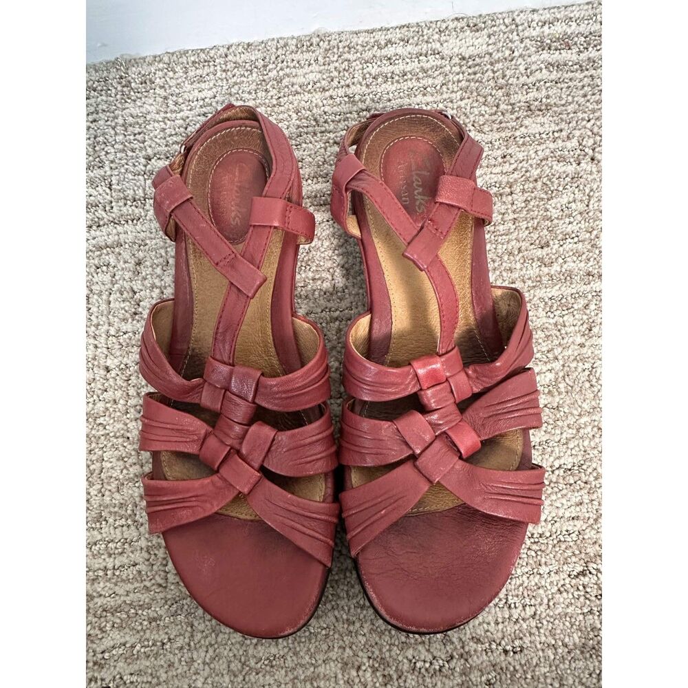 Clarks Artisan Red Leather Strappy Comfort Slingback Sandals Women's Size 8.5 M - Picture 3 of 5